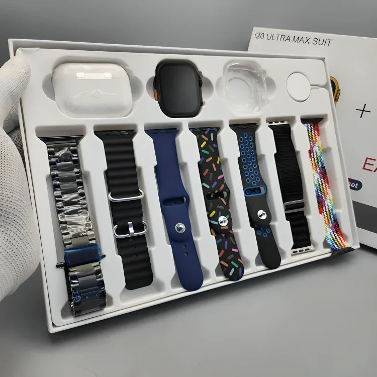 I20 Ultra Max Suit Smartwatch 2.03 inch Display Size 7 Straps With Airpods Pro